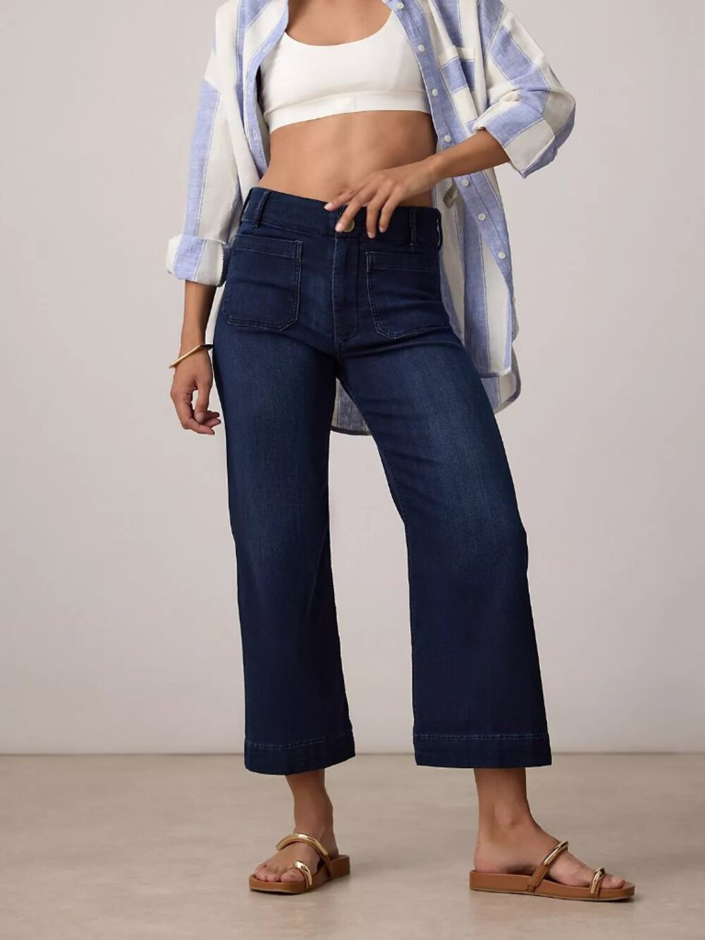Maeve Colette High Rise Wide Leg Cropped Stretch Jeans Size 25W